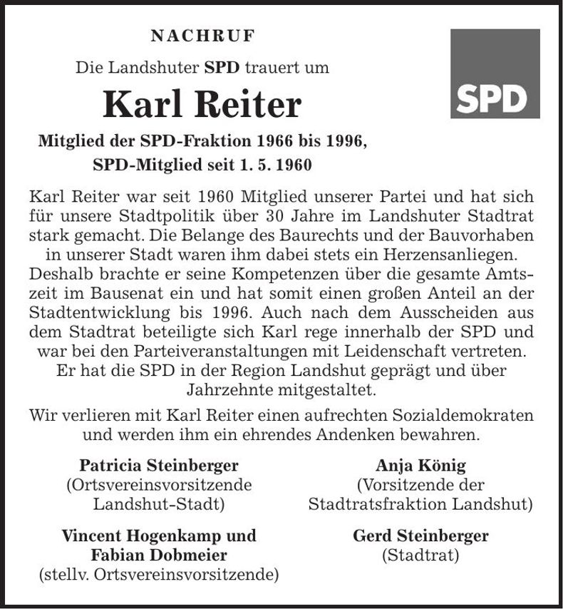 Traueranzeige Karl Reiter