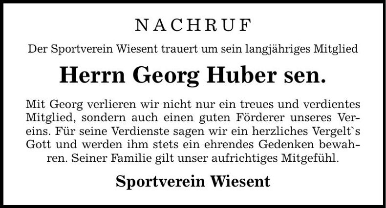 Traueranzeige Georg Huber