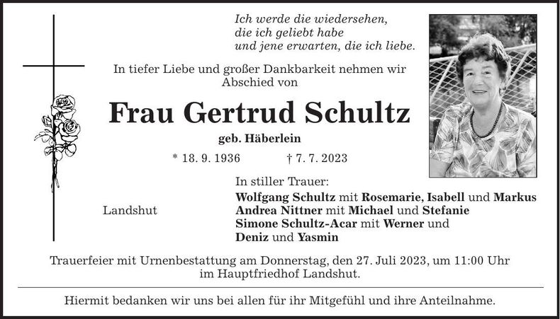 Traueranzeige Getrud Schultz