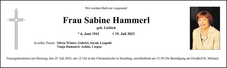 Traueranzeige Sabine Hammerl