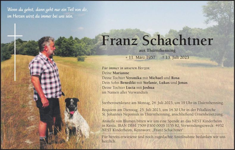 Traueranzeige Franz Schachtner