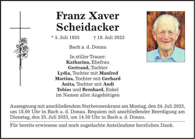 Traueranzeige Franz Xaver Scheidacker