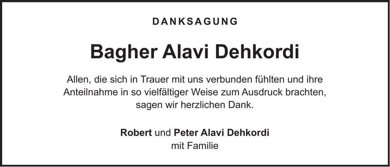Traueranzeige Bagher Alavi Dehordi