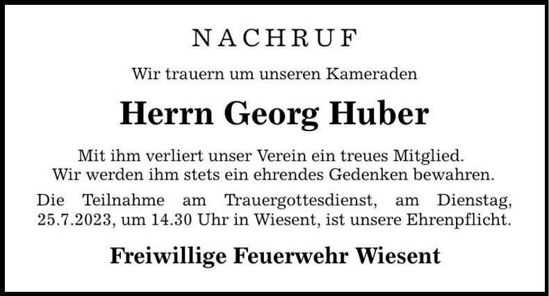 Traueranzeige Georg Huber