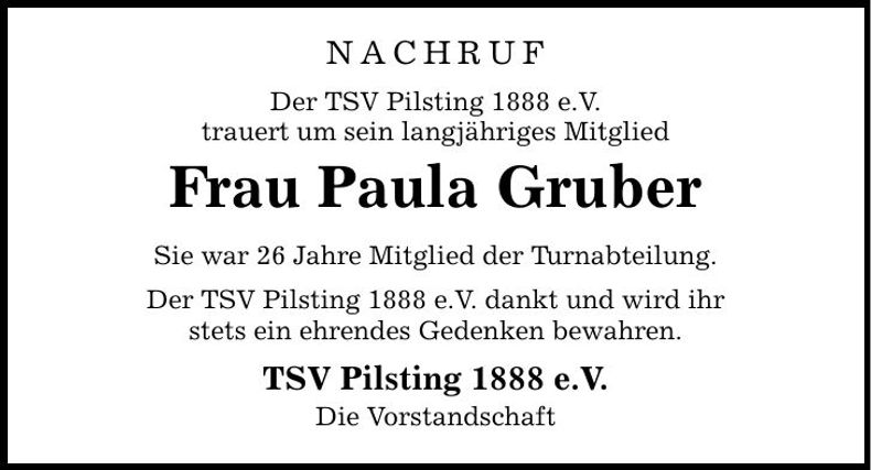 Traueranzeige Paula Gruber
