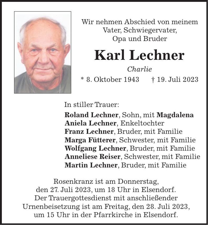 Traueranzeige Karl Lechner