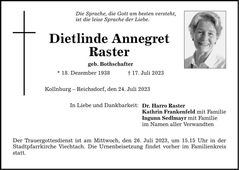 Traueranzeige Dietlinde Raster