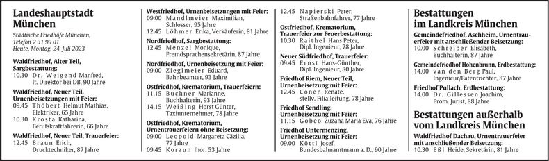 Traueranzeige Abendzeitung Bestattungskalender