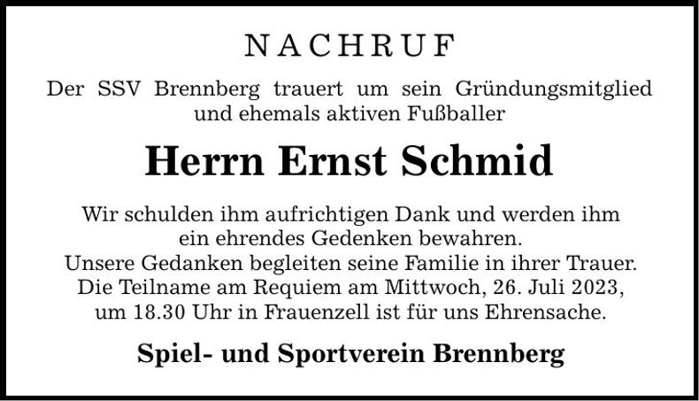 Traueranzeige Ernst Schmid