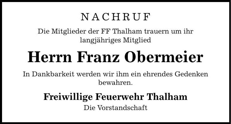 Traueranzeige Franz Obermeier