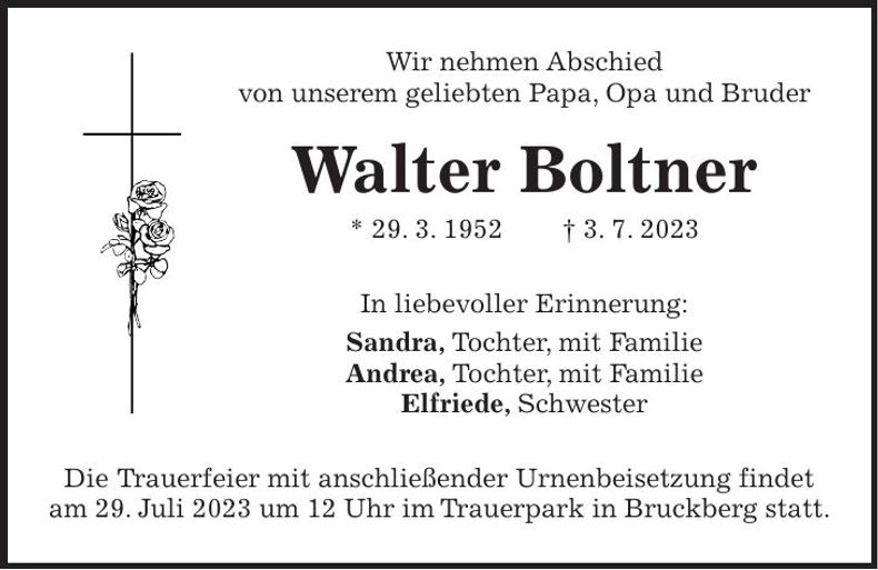Traueranzeige Walter Boltner