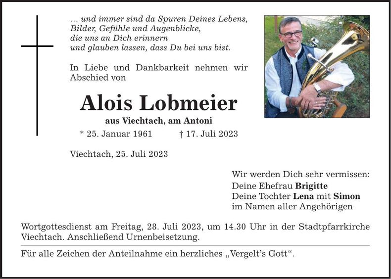 Traueranzeige Alois Lobmeier