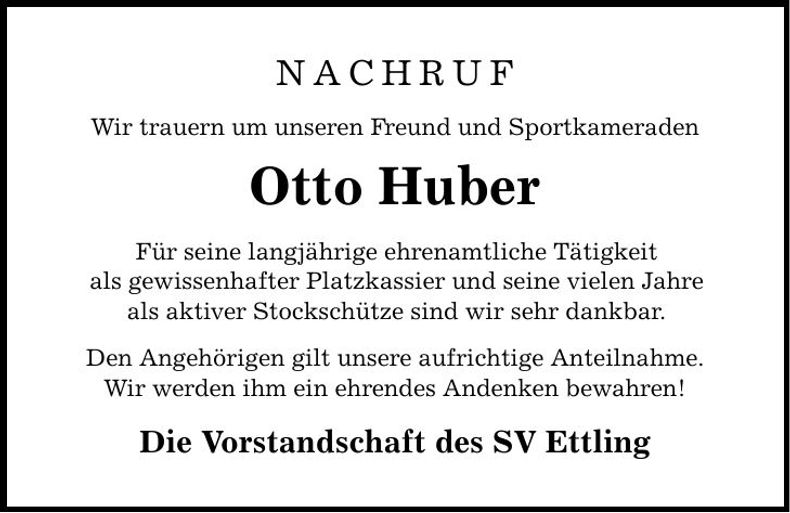 Traueranzeige Otto Huber