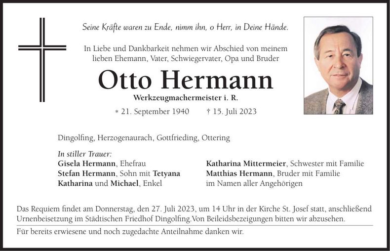 Traueranzeige Otto Hermann
