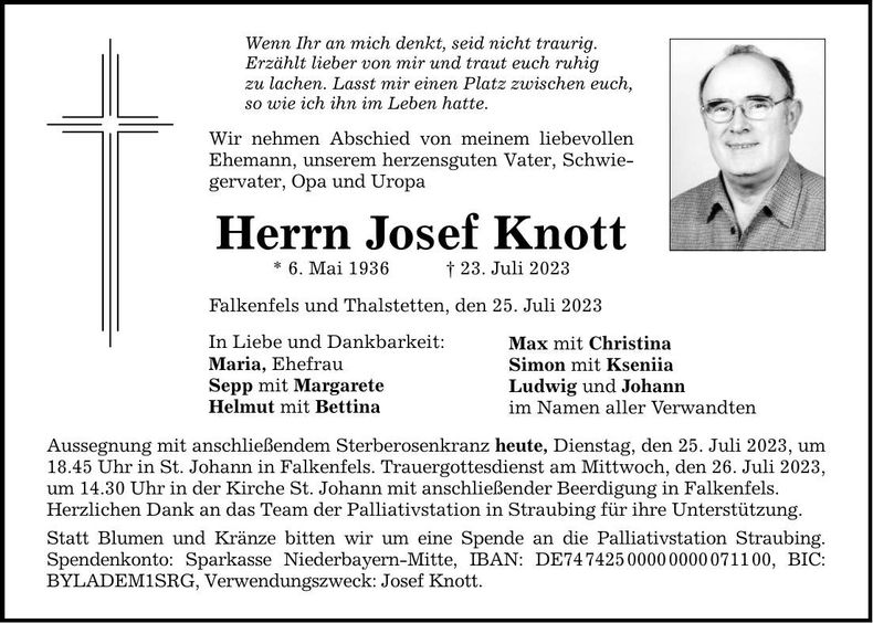 Traueranzeige Josef Knott