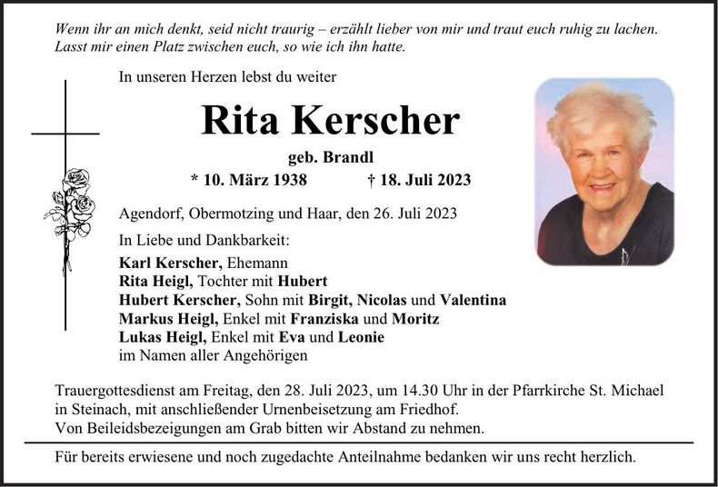 Traueranzeige Rita Kerscher