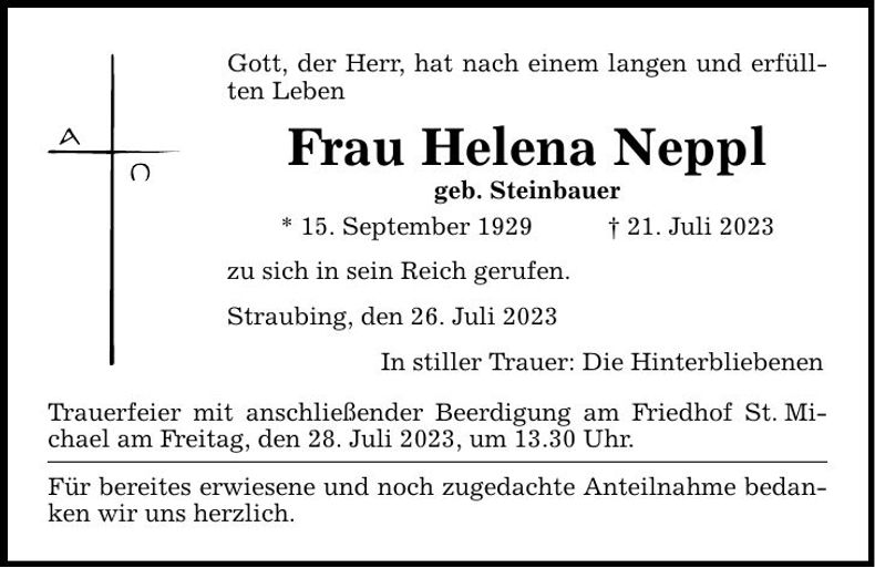 Traueranzeige Helena Neppl