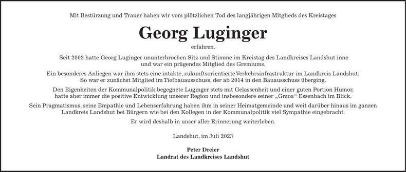 Traueranzeige Georg Luginger