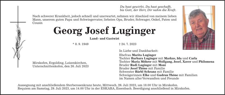 Traueranzeige Georg Josef Luginger
