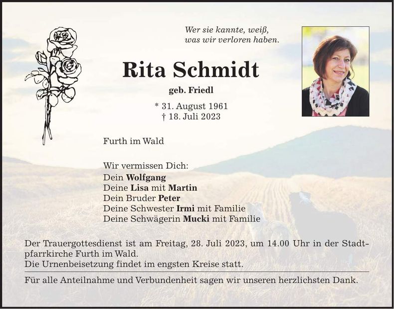 Traueranzeige Rita Schmidt