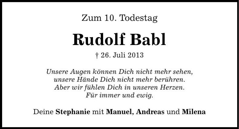 Traueranzeige Rudolf Babl