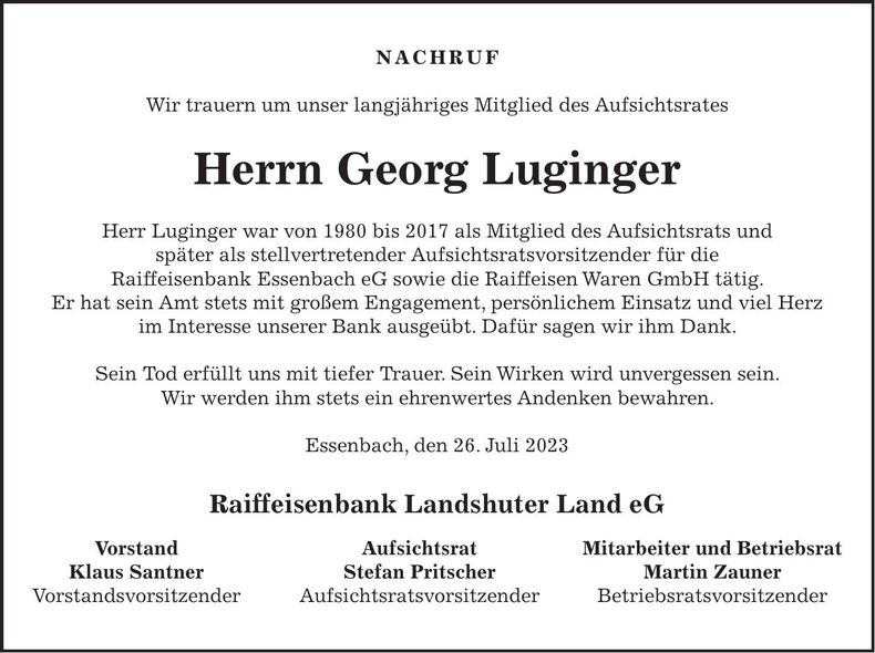 Traueranzeige Georg Luginger