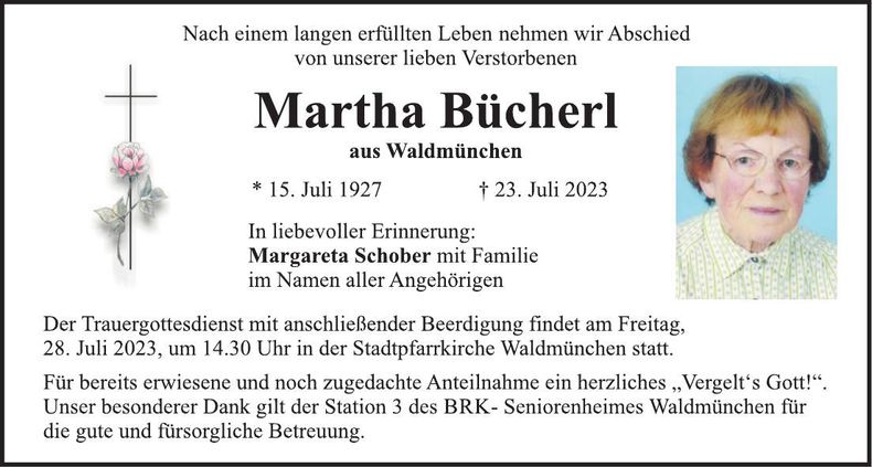 Traueranzeige Martha Bücherl