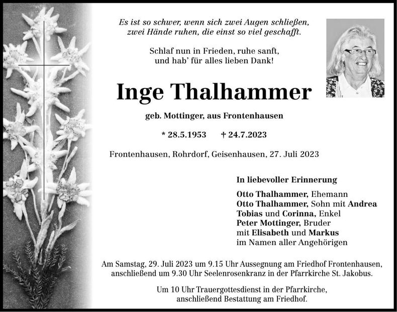 Traueranzeige Inge Thalhammer