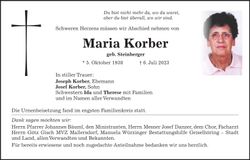 Traueranzeige Maria Korber