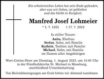Traueranzeige Manfred Josef Lohmeier