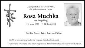 Traueranzeige Rosa Muchka