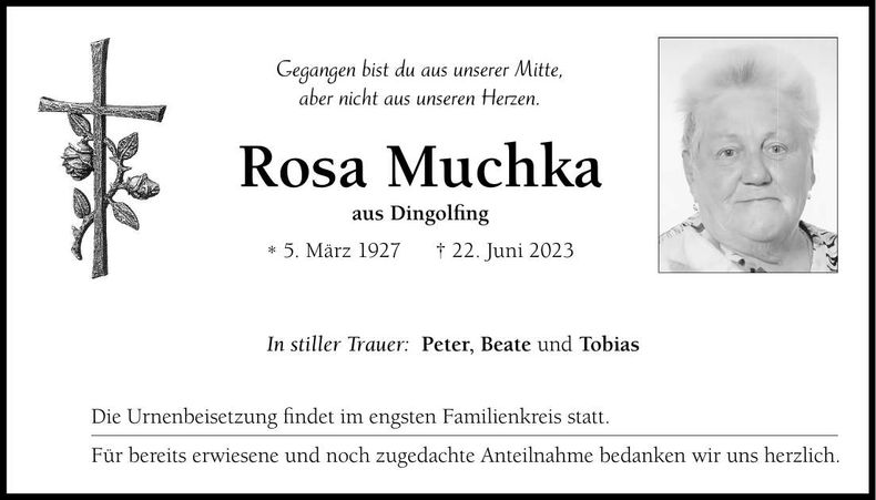 Traueranzeige Rosa Muchka