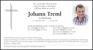 Traueranzeige Johann Treml
