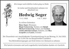 Traueranzeige Hedwig Seger