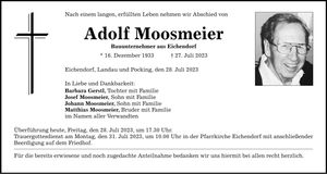 Traueranzeige Adolf Moosmeier