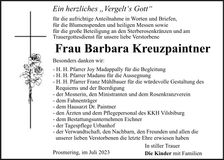 Traueranzeige Barbara Kreuzpaintner