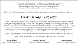 Traueranzeige Georg Luginger