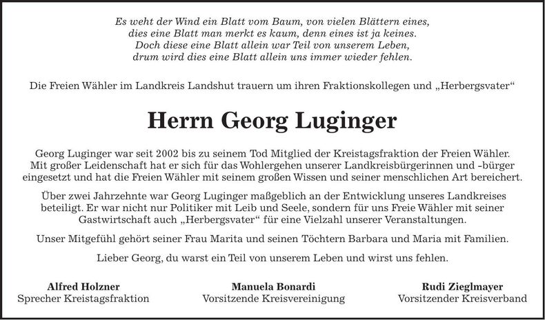 Traueranzeige Georg Luginger