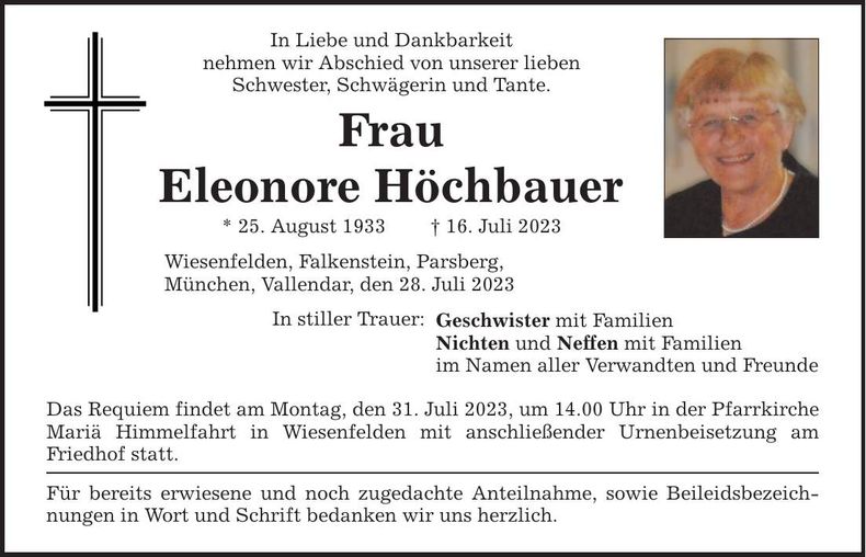 Traueranzeige Eleonore Höchbauer