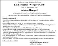 Traueranzeige Johann Hamperl