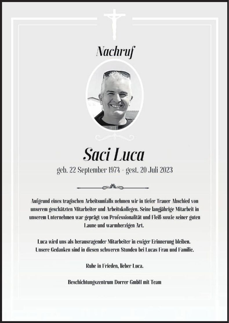 Traueranzeige Saci Luca
