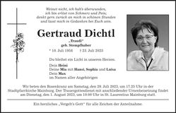 Traueranzeige Gertraud Dichtl