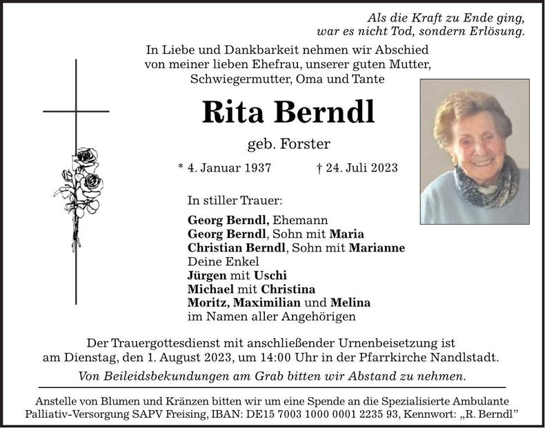 Traueranzeige Rita Berndl