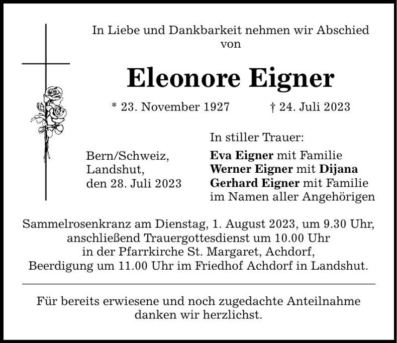 Traueranzeige Eleonore Eigner
