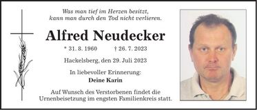 Traueranzeige Alfred Neudecker