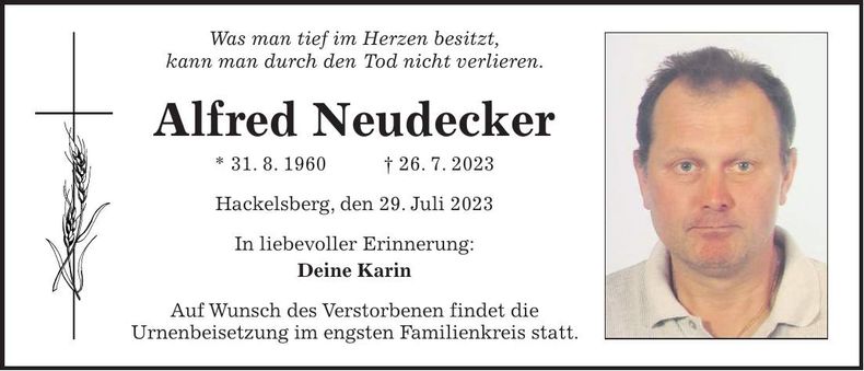 Traueranzeige Alfred Neudecker