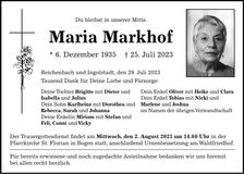 Traueranzeige Maria Markhof