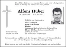 Traueranzeige Alfons Huber