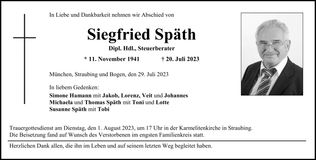Traueranzeige Siegfried Späth