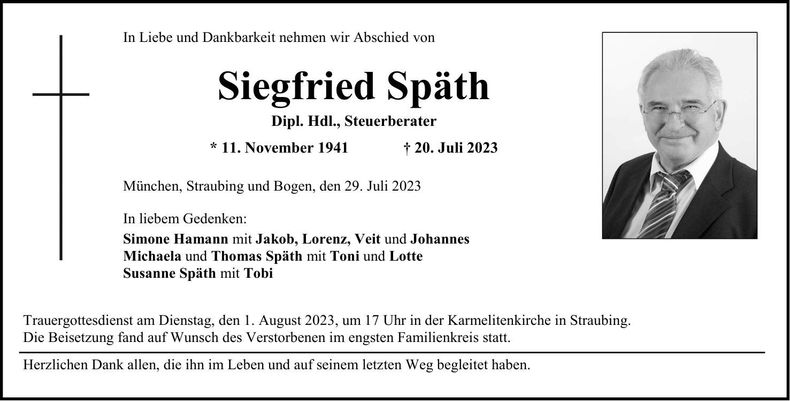 Traueranzeige Siegfried Späth